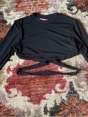 Black Long-Sleeve Wrap Crop Top